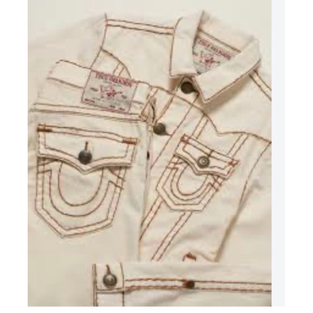 True Religion Jimmy Jacket Super T Ivory Denim Set Mens Small Jacket Pants 29
